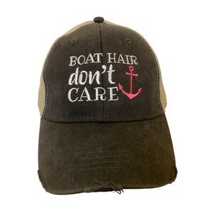 Adam’s Faded Black Tan Color Pink Anker Boat Hair Don’t Care SnapBack Hat NWT